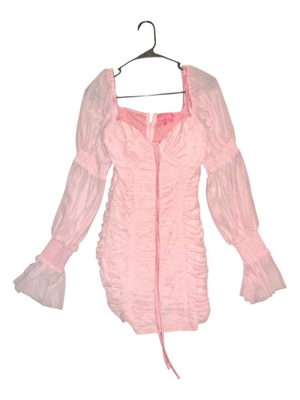 Sugar Thrillz Pink Ruched Mini Dress with Puff Sleeves